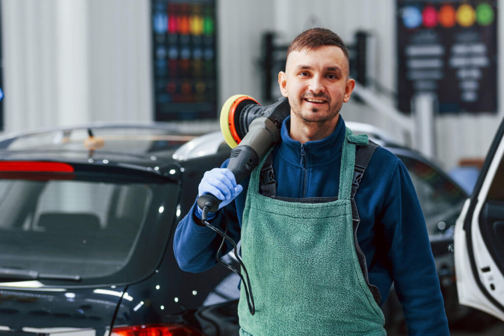 Professional rinsing car with hose