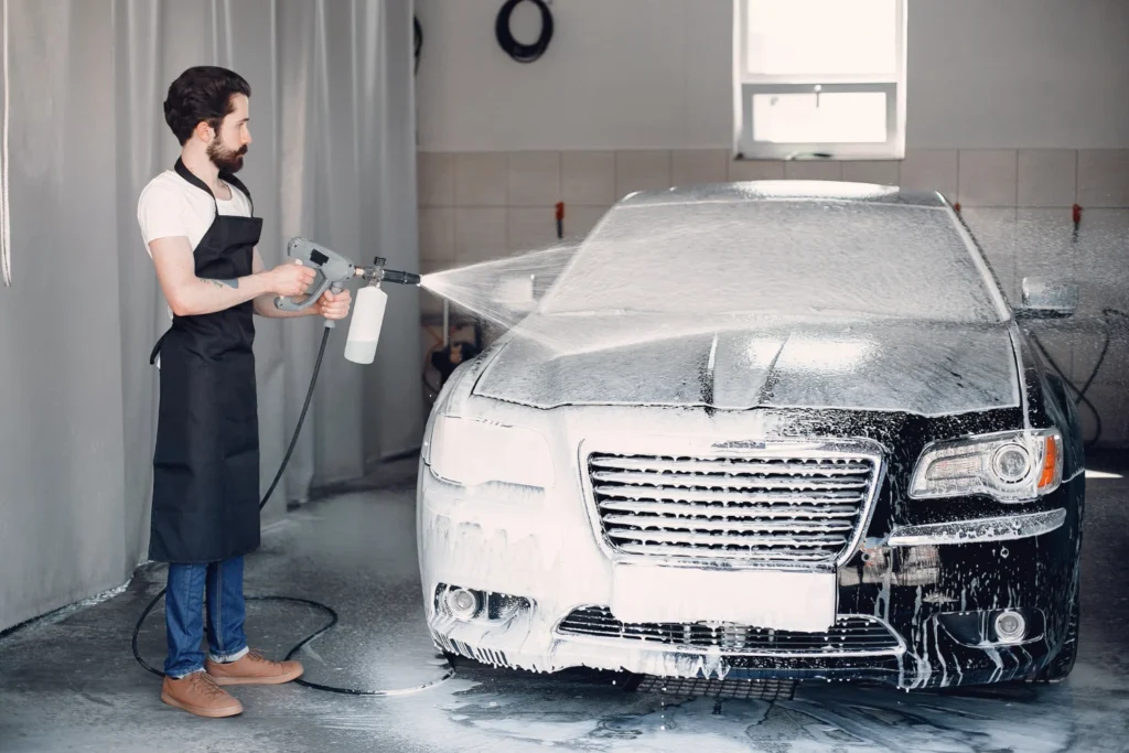 manual car wash cleaning front exterior
