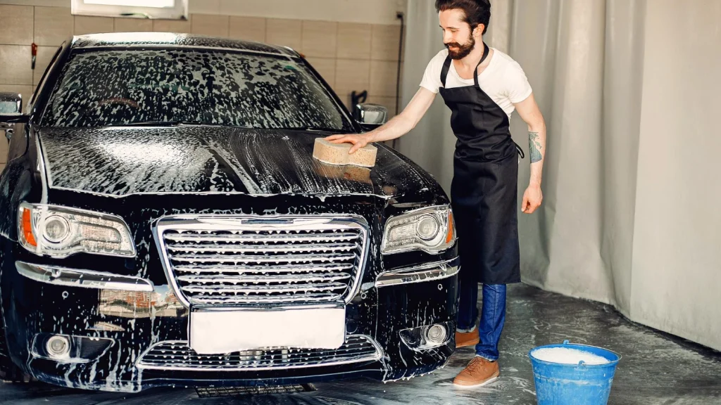 professional hand car wash with foam