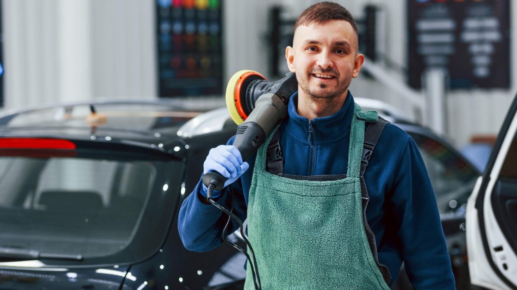Professional rinsing car with hose
