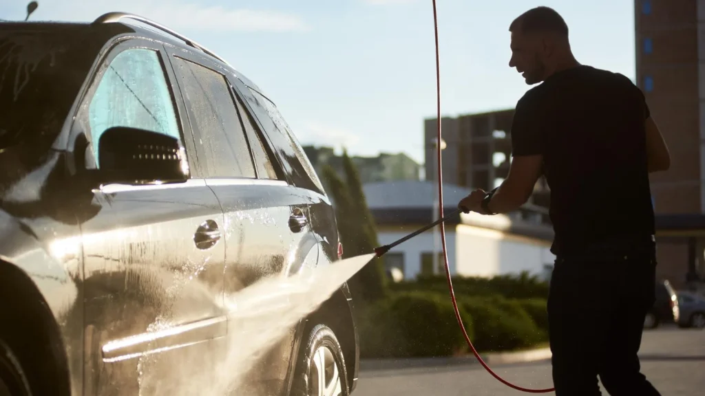 car wash during strong sun exposure